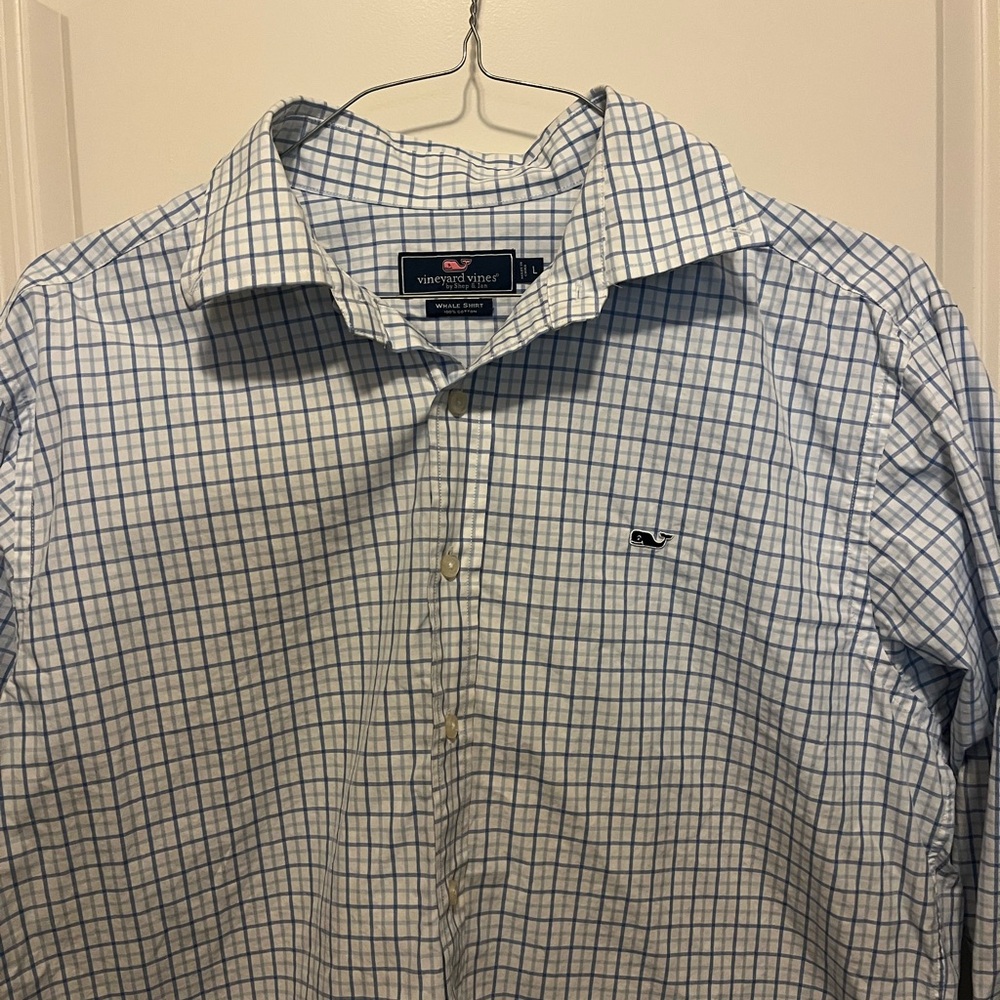 Vineyard Vines White and Blue Plaid Men's Shirt